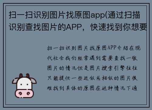 扫一扫识别图片找原图app(通过扫描识别查找图片的APP，快速找到你想要的原图囧，让图片搜索更便捷)